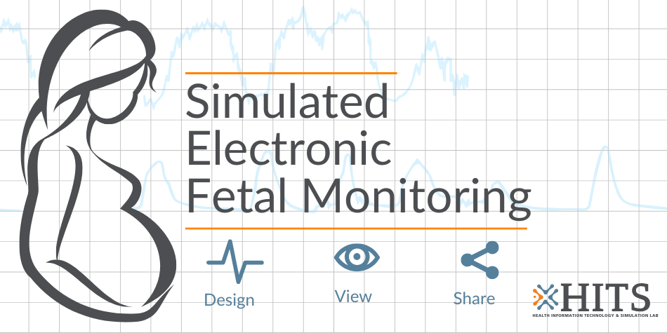 Cover image displaying a graphic of a pregnant women and the title "Simulated Electronic Fetal Monitoring" with the taglines design, view and share.
