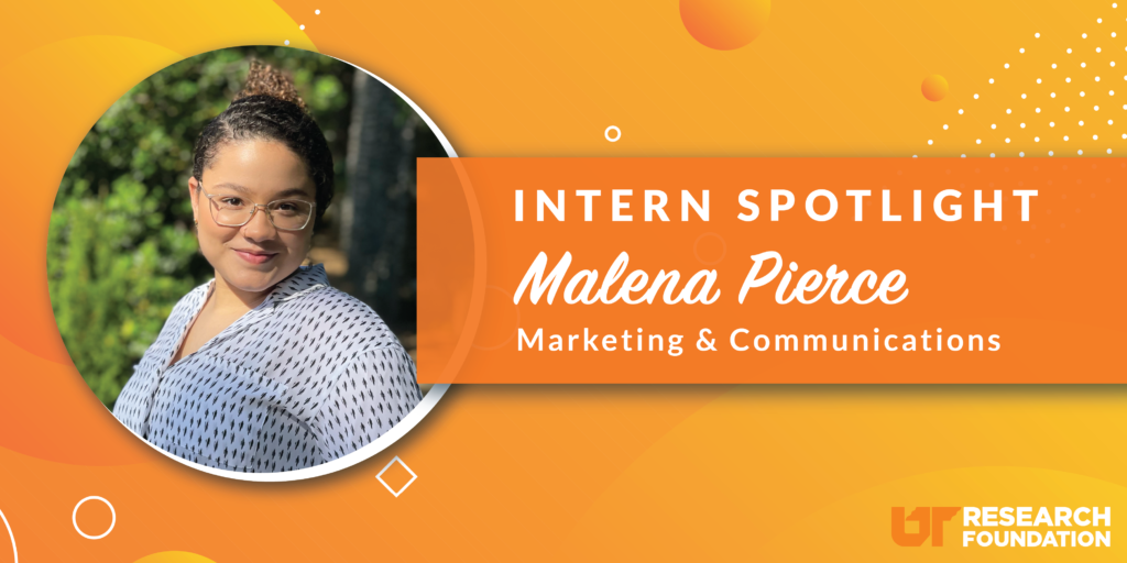 Intern Spotlight graphic featuring Malena Pierce, Marketing and Communications intern