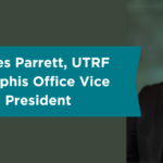 James Parrett's Vice President announcement cover image. Includes his headshot and the story title "UTRF Promotes James Parrett to Vice President of Memphis Office"