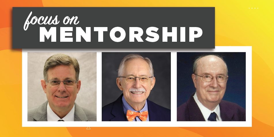 Graphic with three images of men's headshots. Text reads "Focus on Mentorship".